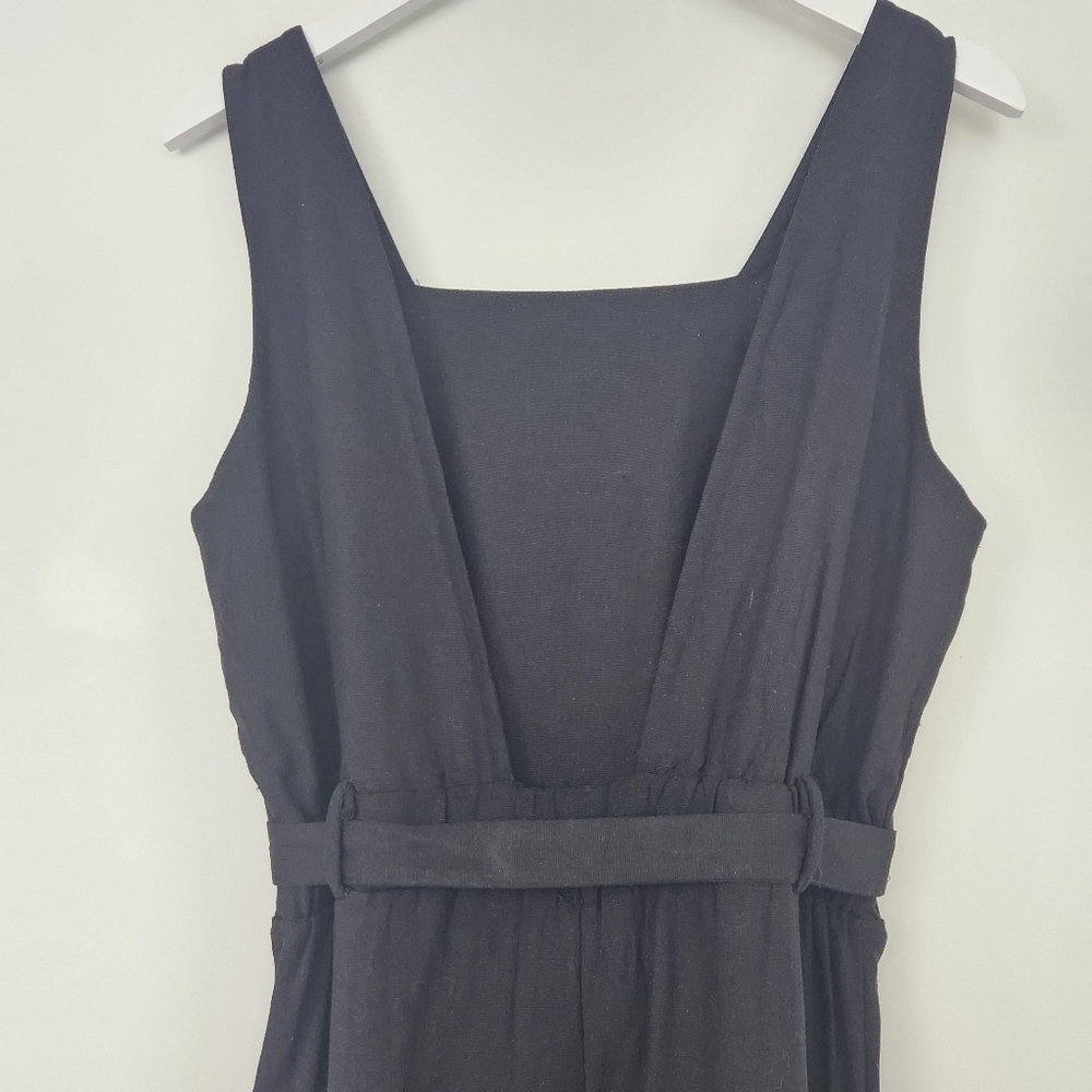 Monteau Black Linen Rayon Blend Tie-Waist V-Cutout Back Cropped Jumpsuit Size L - Picture 8 of 11